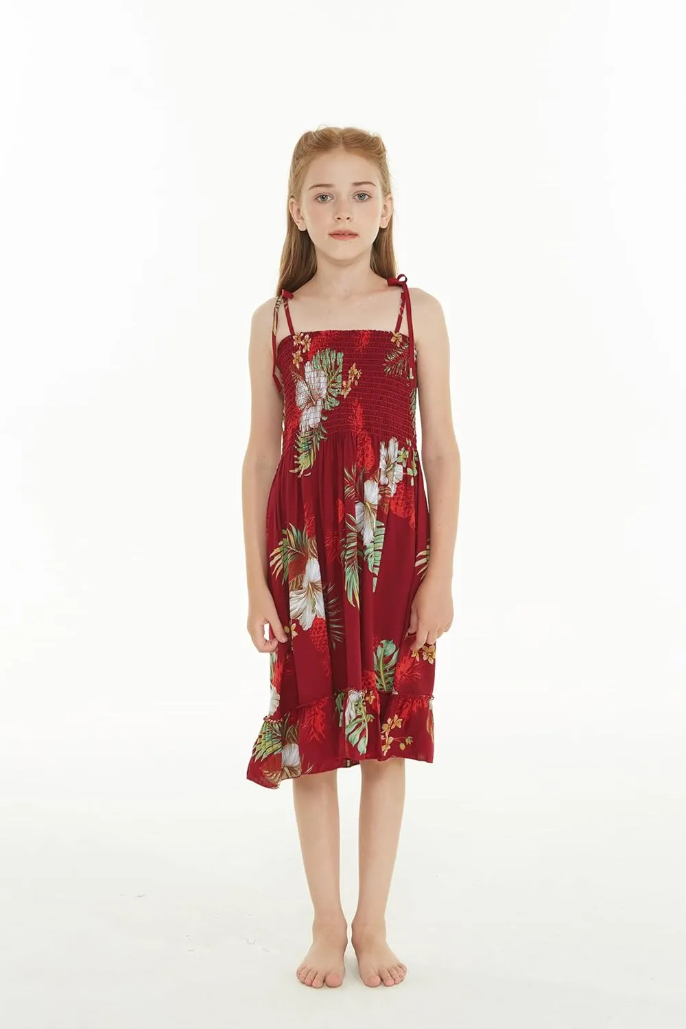 Girl Hawaiian Elastic Top Strap Dress in Pineapple Garden Black