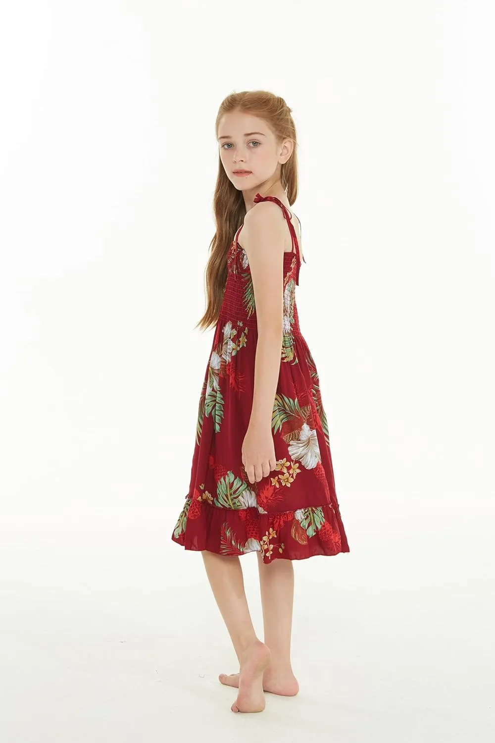 Girl Hawaiian Elastic Top Strap Dress in Pineapple Garden Black