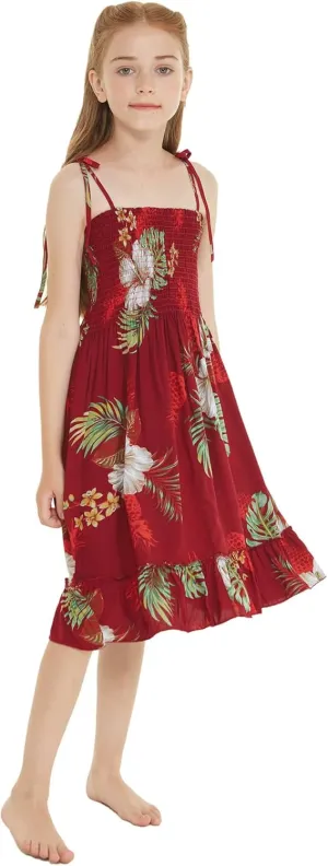 Girl Hawaiian Elastic Top Strap Dress in Pineapple Garden Black