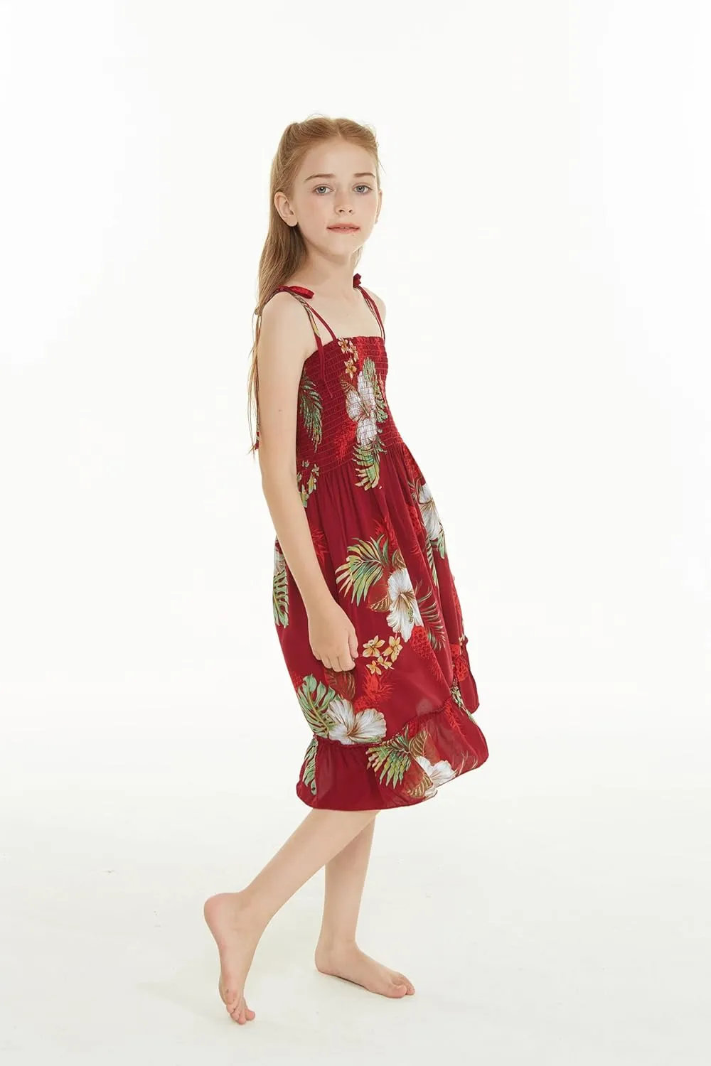 Girl Hawaiian Elastic Top Strap Dress in Pineapple Garden Black