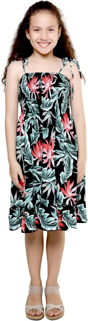 Girl Hawaiian Elastic Top Strap Dress in Wispy Cereus