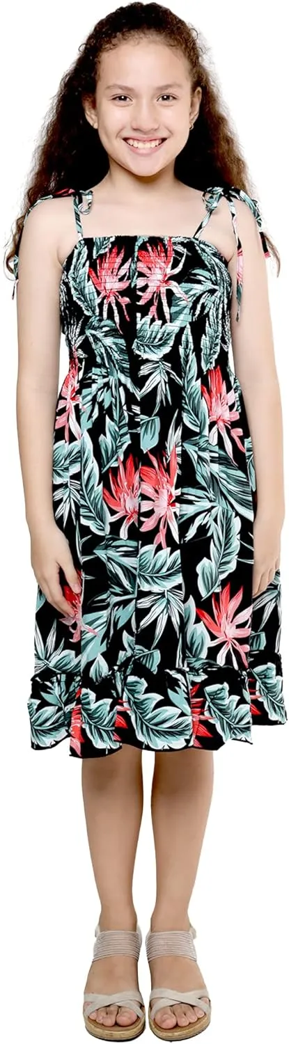 Girl Hawaiian Elastic Top Strap Dress in Wispy Cereus