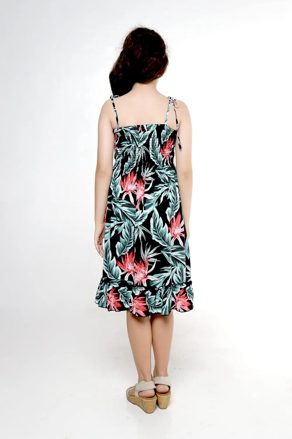 Girl Hawaiian Elastic Top Strap Dress in Wispy Cereus
