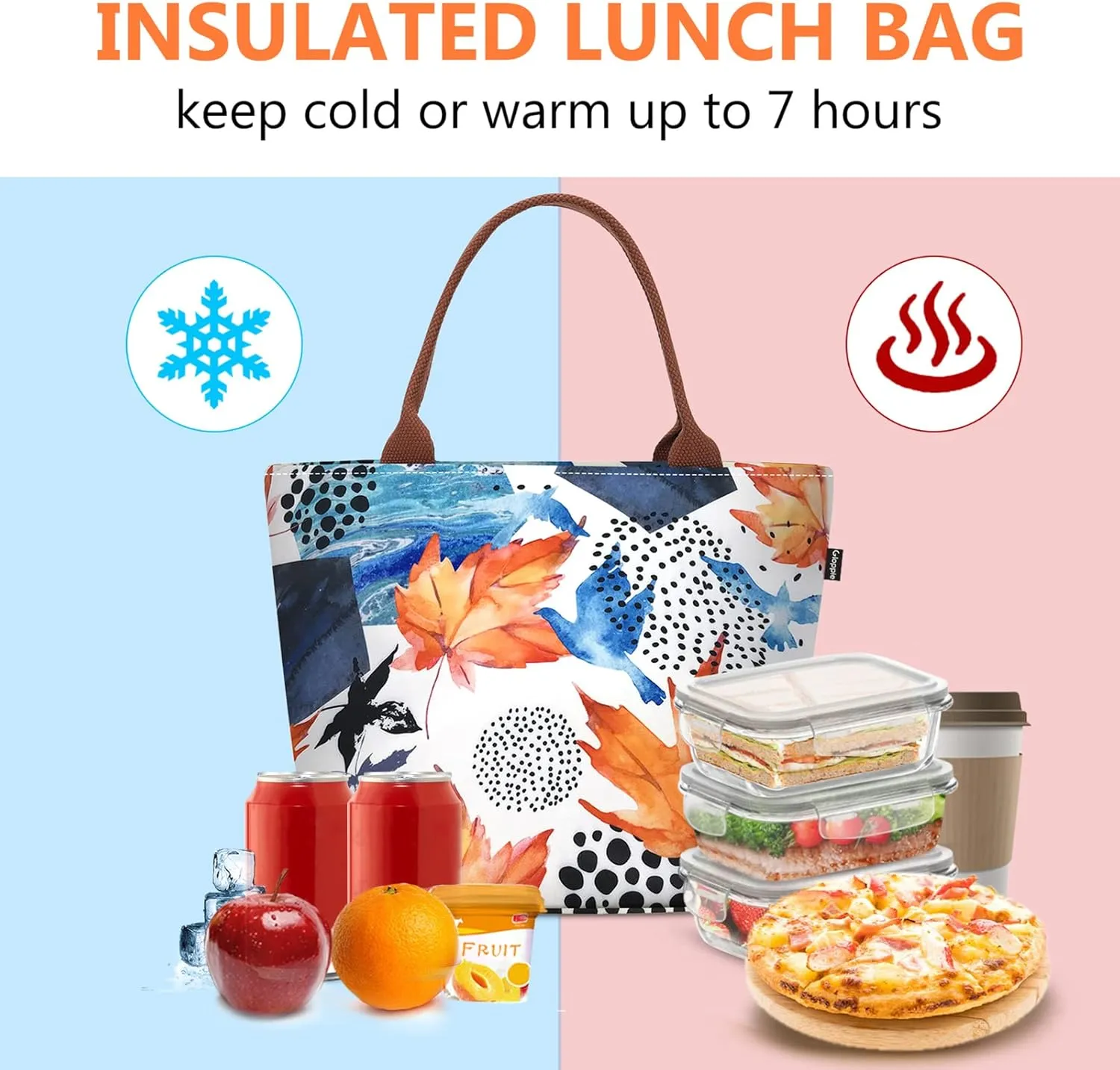 Gloppie Cute Lunch Bags for Women Insulated Lunch Bag Leakproof Cooler Tote Bag for Work Loncheras Para Mujer 9L Maple Leaf