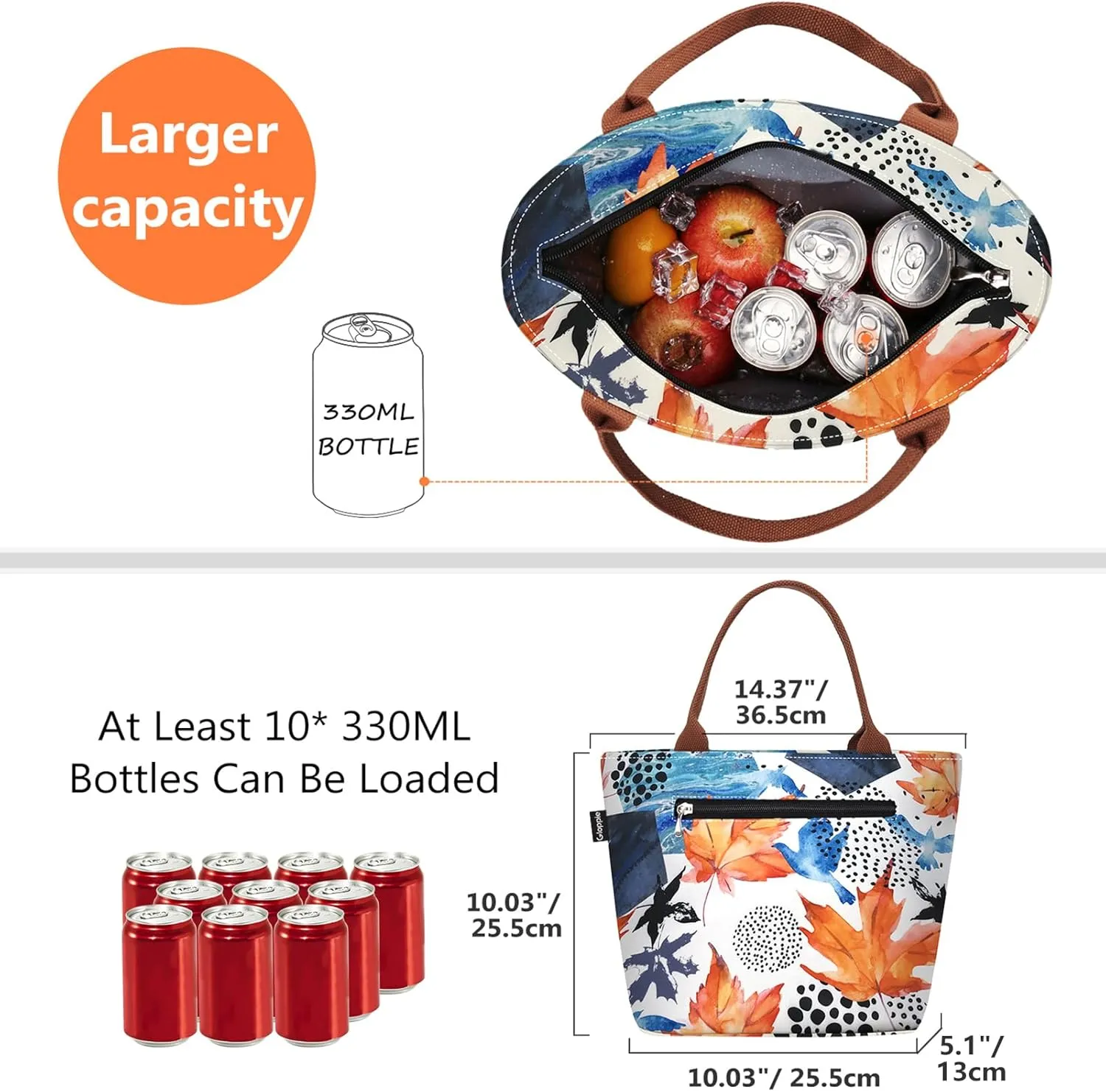 Gloppie Cute Lunch Bags for Women Insulated Lunch Bag Leakproof Cooler Tote Bag for Work Loncheras Para Mujer 9L Maple Leaf