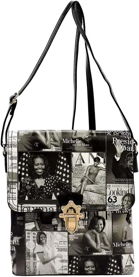 Glossy magazine cover collage cross body handbags purses clutches and wallets Michelle Obama bags (Cross body 10)