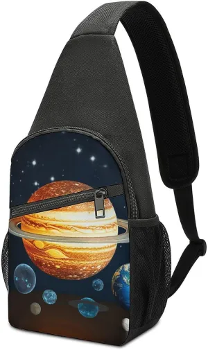 Glow in The Dark Solar System Planet Sling Bag Mini Crossbody Bags Travel Daypack Fanny Chest Bag Sling Backpack for Men Women
