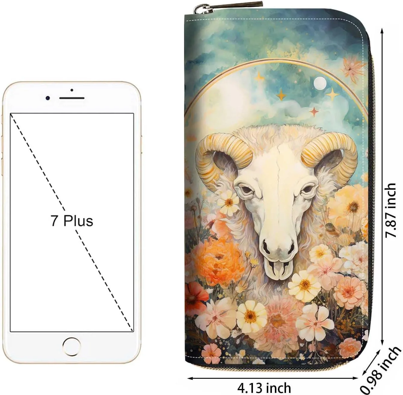 Goat Print Women Large Capacity Wallet PU Leather Zipper Clutch Purse for Smart Phone/Card/Coin/Cash