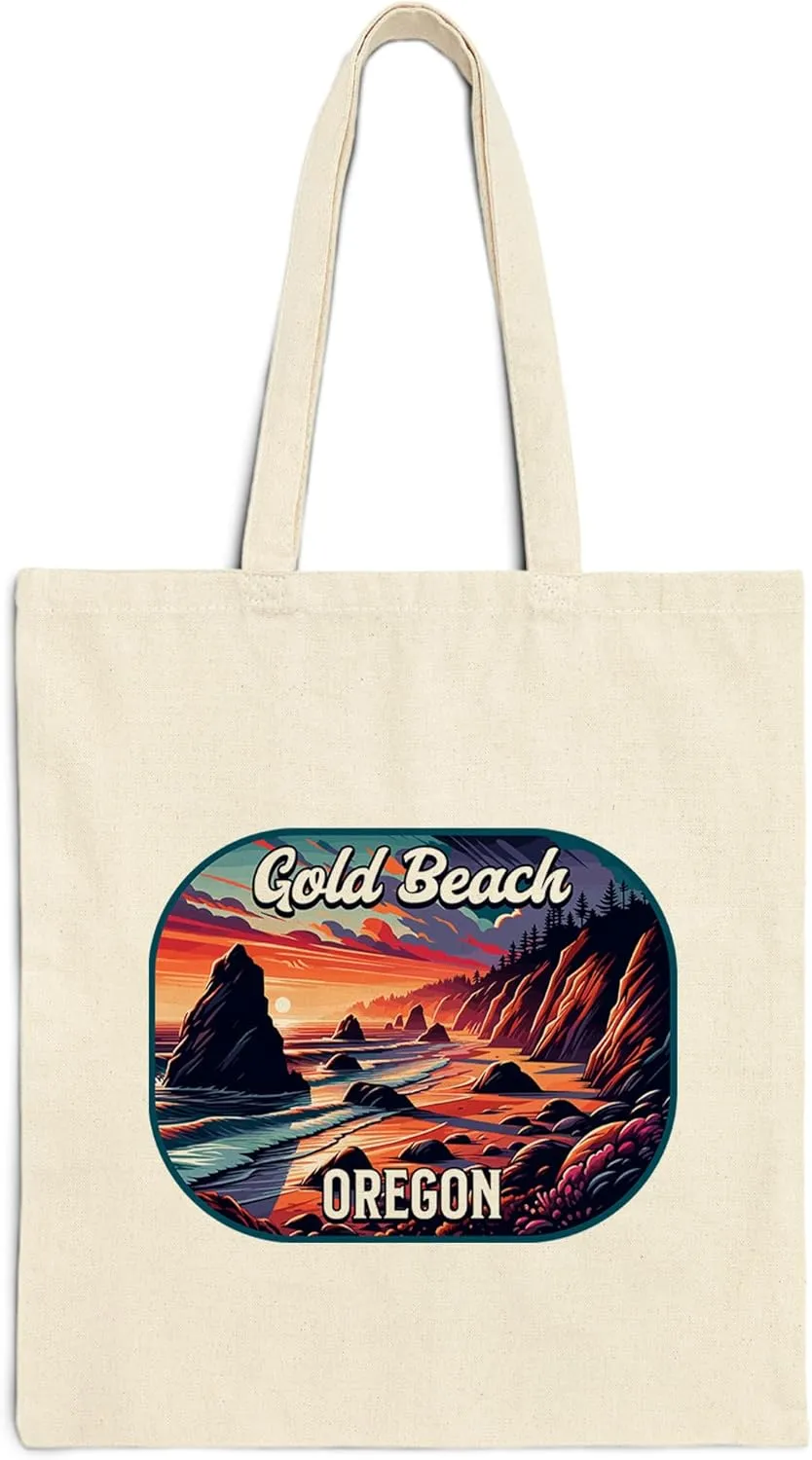 Gold Beach Oregon Cotton Tote Bag for Women Men Casual Tote Bag Cloth Canvas Shopping Bags with Handles Cute Bags Everyday Use 15" x 16" Aesthetic Gift ID44997