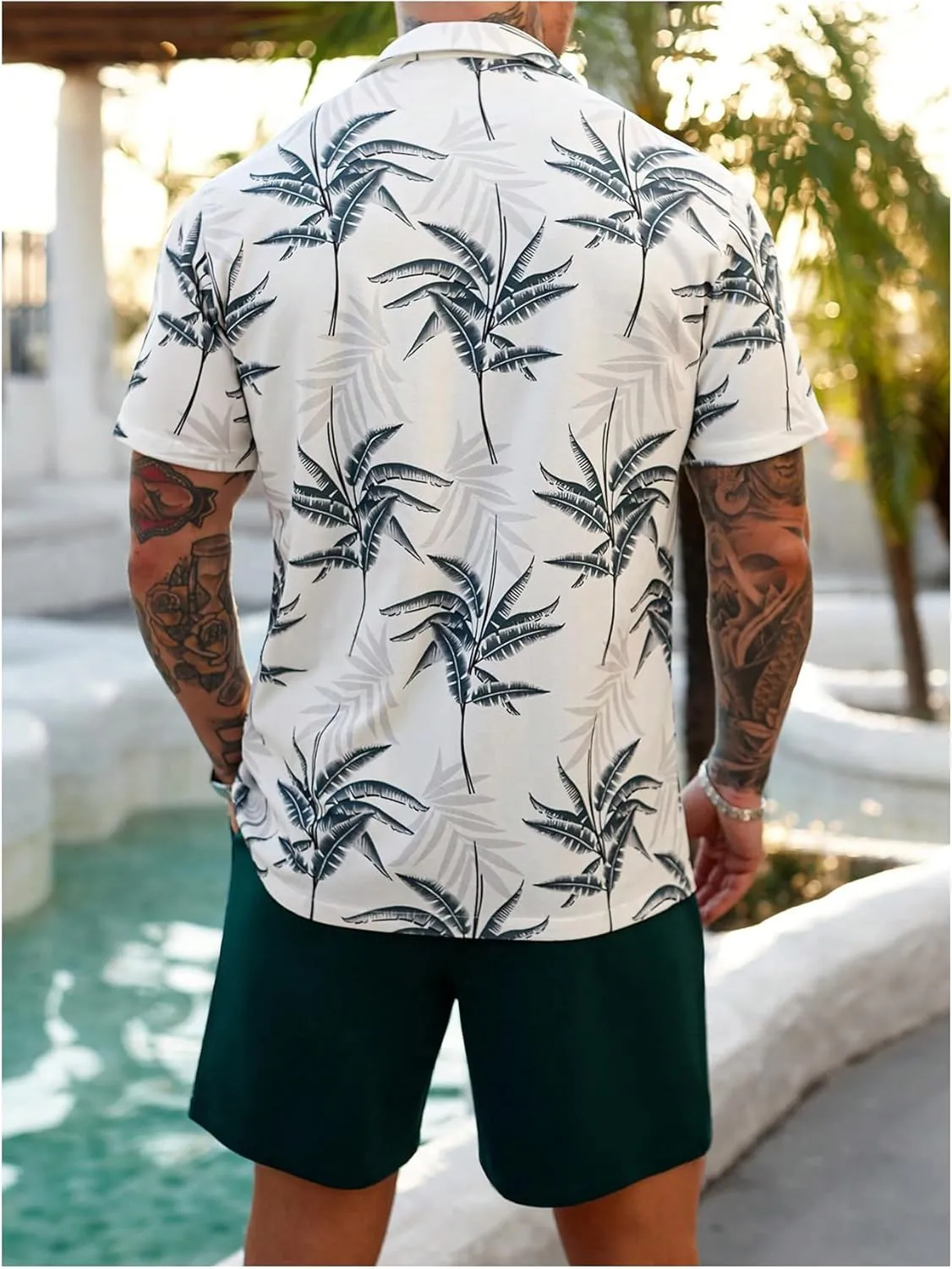 GORGLITTER Men's Summer Vacation Outfits Hawaiian Beach Floral Button Down Short Sleeve Shirt and Shorts Set