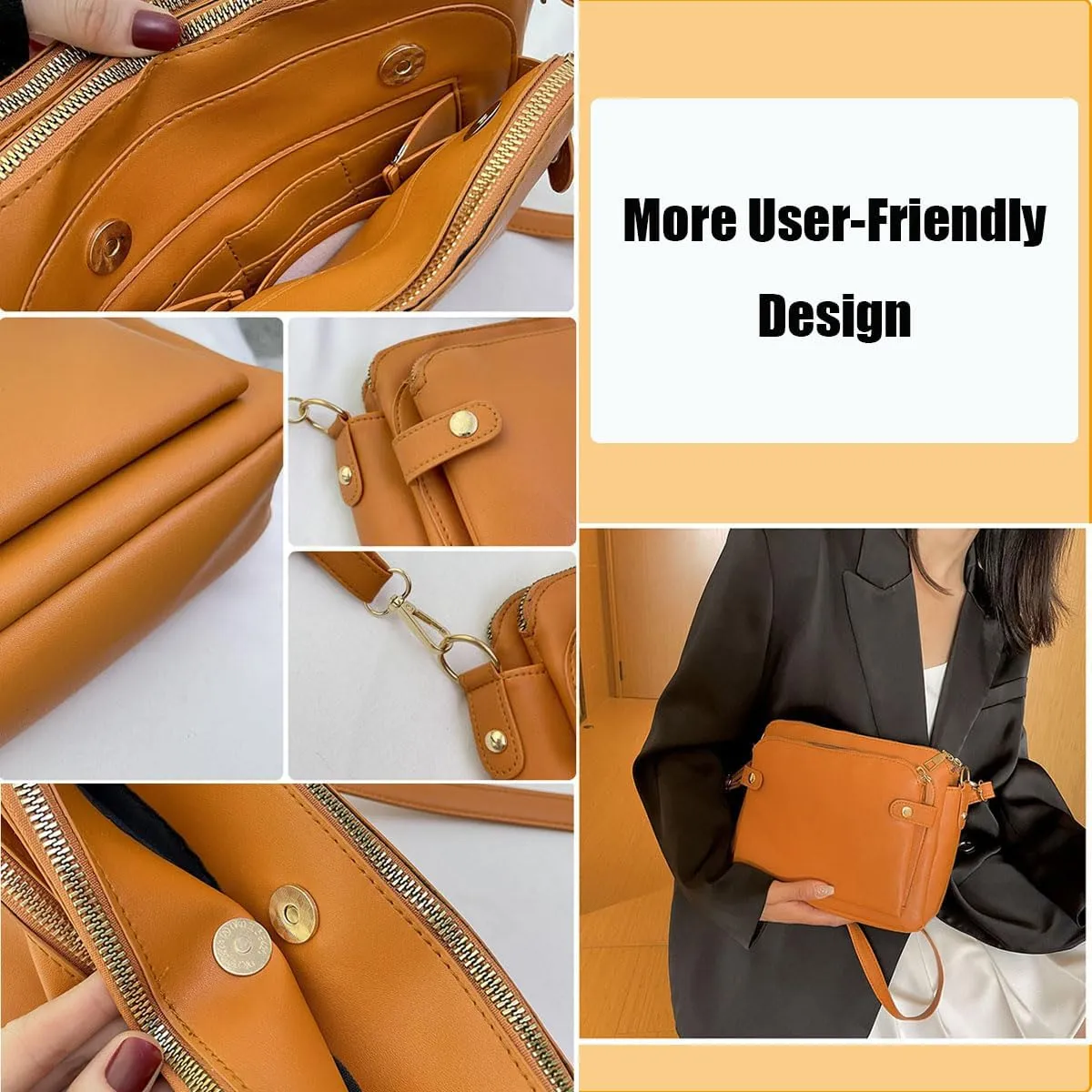Gpmsign Crossbody Leather Bags For Women, Three Layer Leather Crossbody Shoulder clutches, Adjustable Handbags purses