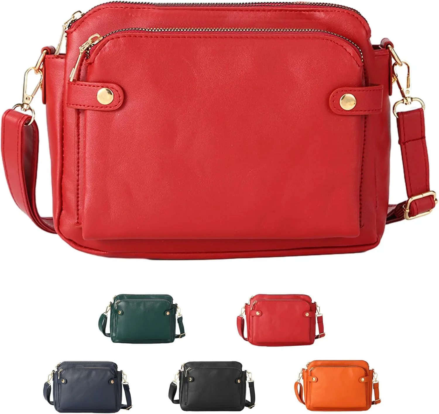 Gpmsign Crossbody Leather Bags For Women, Three Layer Leather Crossbody Shoulder clutches, Adjustable Handbags purses