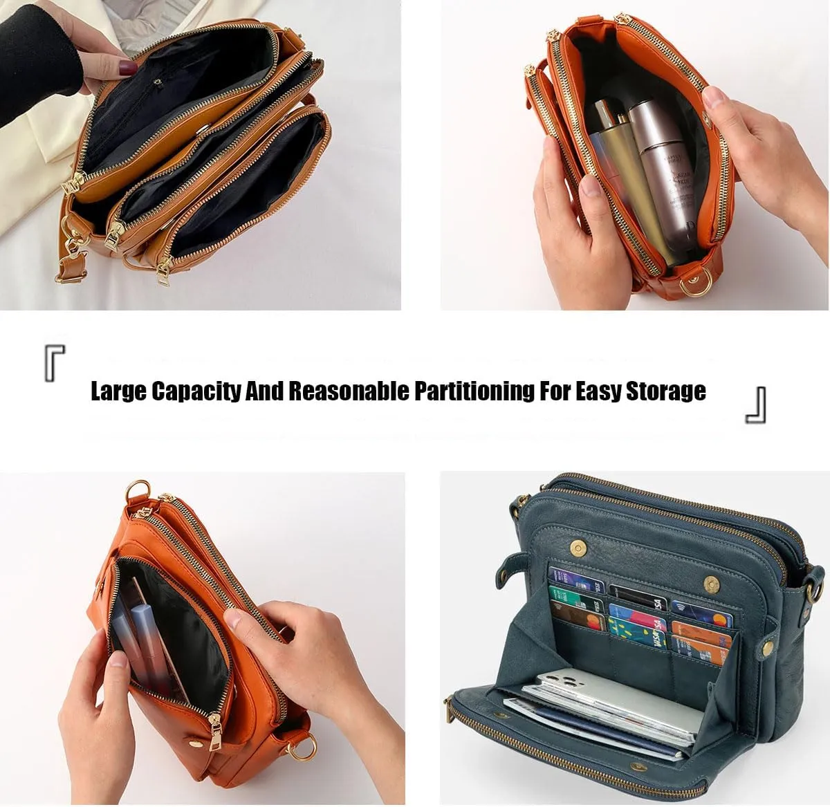 Gpmsign Crossbody Leather Bags For Women, Three Layer Leather Crossbody Shoulder clutches, Adjustable Handbags purses