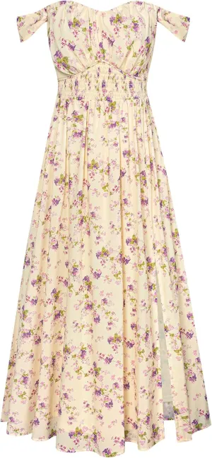 GRACE KARIN 2025 Women's Summer Floral Print Flowy A Line Maxi Dresses Sleeveless Smocked Off Shoulder Dress