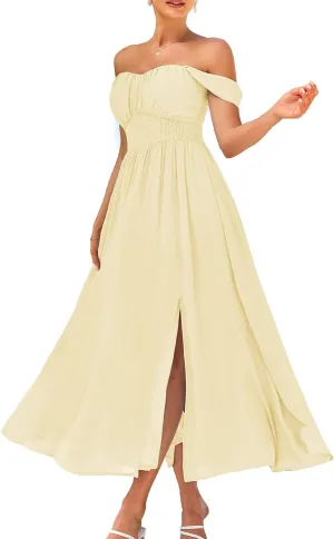 GRACE KARIN 2025 Women's Summer Floral Print Flowy A Line Maxi Dresses Sleeveless Smocked Off Shoulder Dress