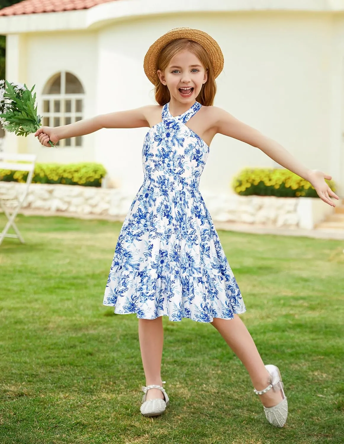 GRACE KARIN Girls Summer Dress Off Shoulder Floral A-line Midi Dress 5-14Y