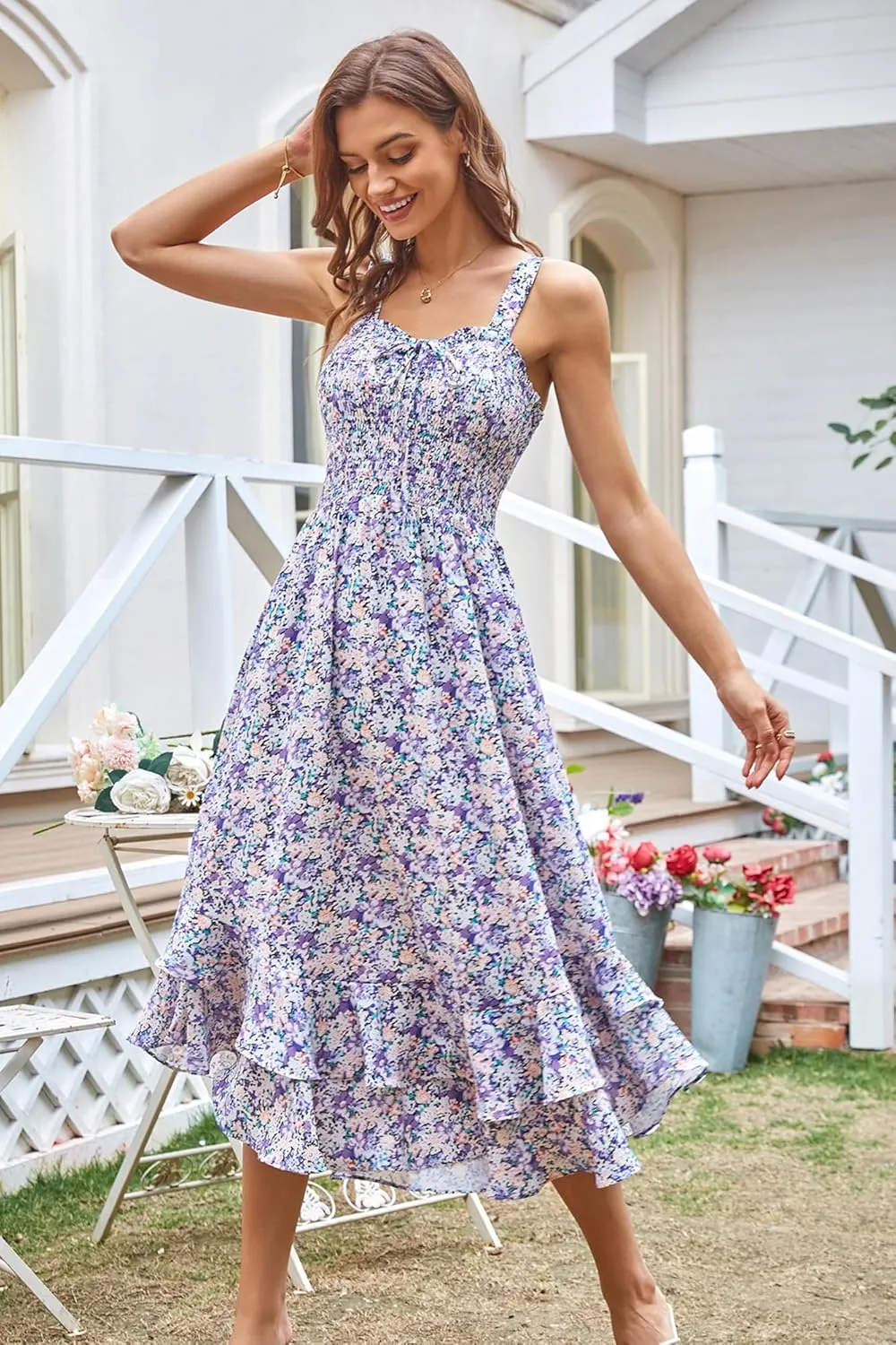 GRACE KARIN Women's 2025 Summer Floral Boho Dress Square Neck Strapped Swing A Line Sundress Beach Long Maxi Outfits