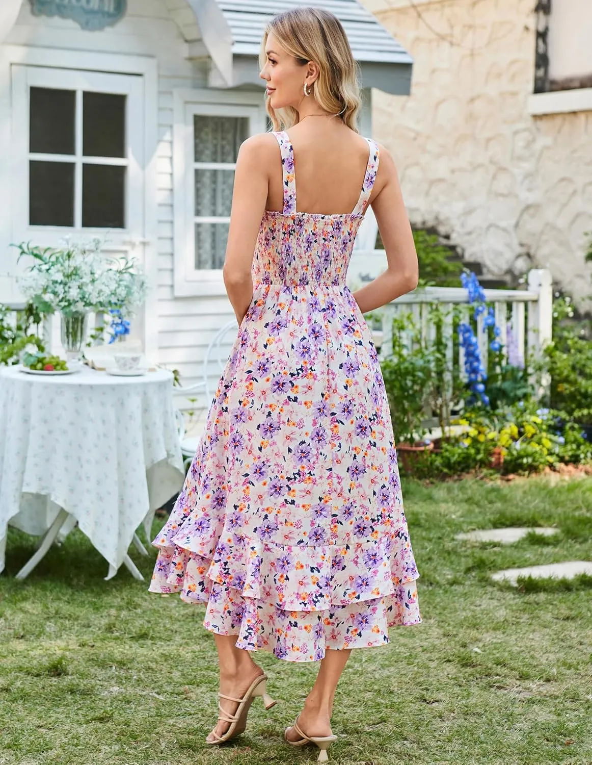 GRACE KARIN Women's 2025 Summer Floral Boho Dress Square Neck Strapped Swing A Line Sundress Beach Long Maxi Outfits