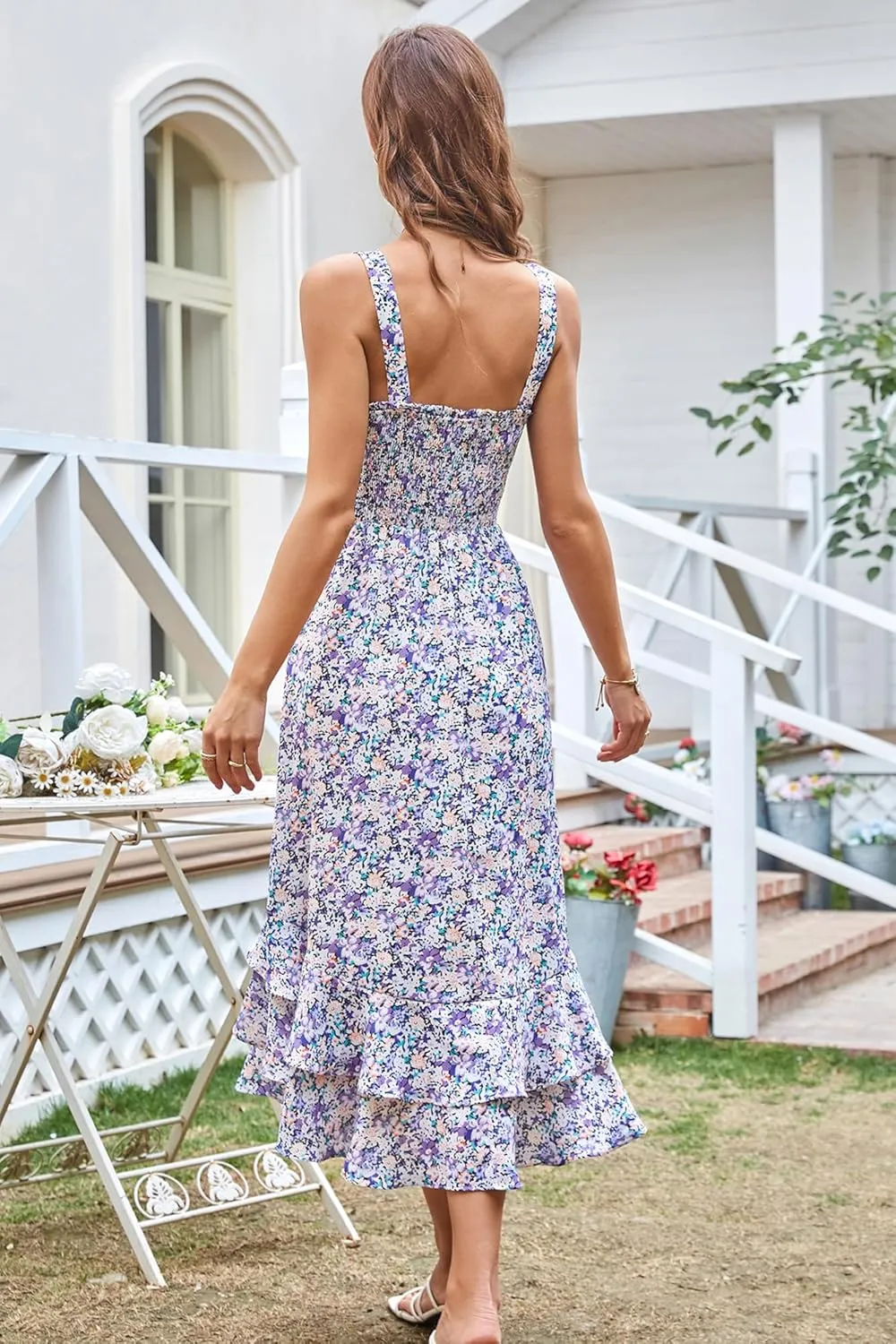 GRACE KARIN Women's 2025 Summer Floral Boho Dress Square Neck Strapped Swing A Line Sundress Beach Long Maxi Outfits