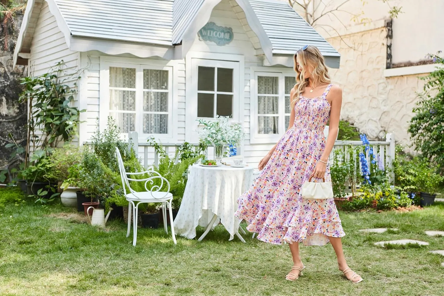 GRACE KARIN Women's 2025 Summer Floral Boho Dress Square Neck Strapped Swing A Line Sundress Beach Long Maxi Outfits