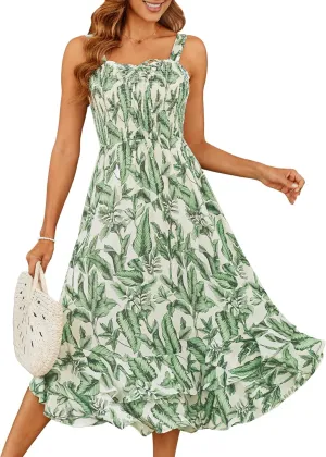 GRACE KARIN Women's 2025 Summer Floral Boho Dress Square Neck Strapped Swing A Line Sundress Beach Long Maxi Outfits