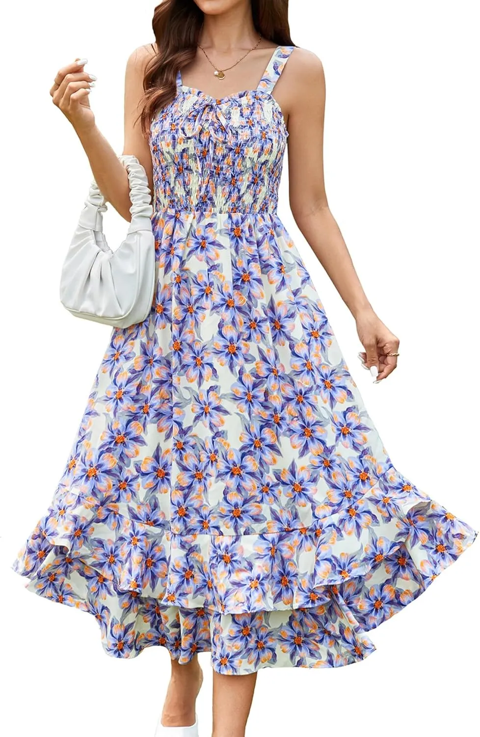 GRACE KARIN Women's 2025 Summer Floral Boho Dress Square Neck Strapped Swing A Line Sundress Beach Long Maxi Outfits