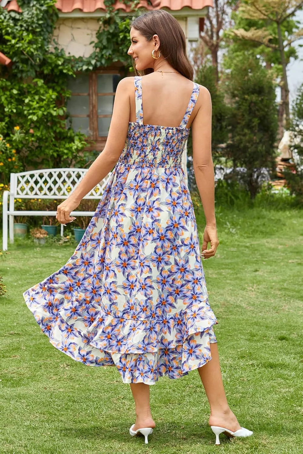 GRACE KARIN Women's 2025 Summer Floral Boho Dress Square Neck Strapped Swing A Line Sundress Beach Long Maxi Outfits