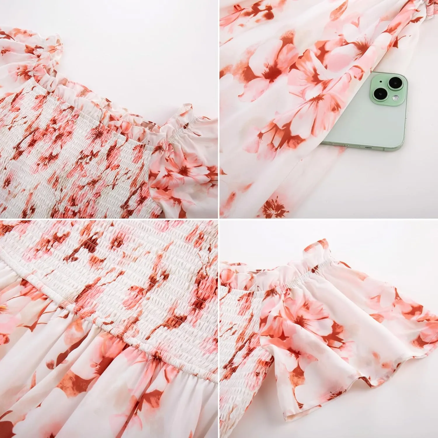GRACE KARIN Women's 2025 Summer Floral Smocked Off Shoulder Flowy A Line Maxi Dresses Formal Wedding Guest Dress with Pockets