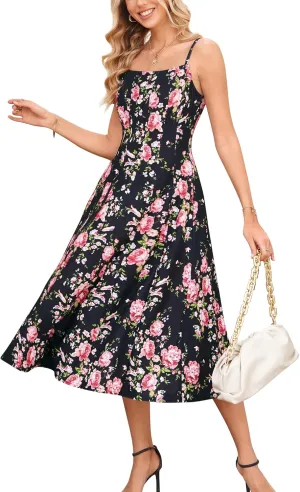 GRACE KARIN Women's Summer Floral Wedding Guest Dress Boho Beach Casual Formal Dresses A Line Sleeveless Dress with Pockets