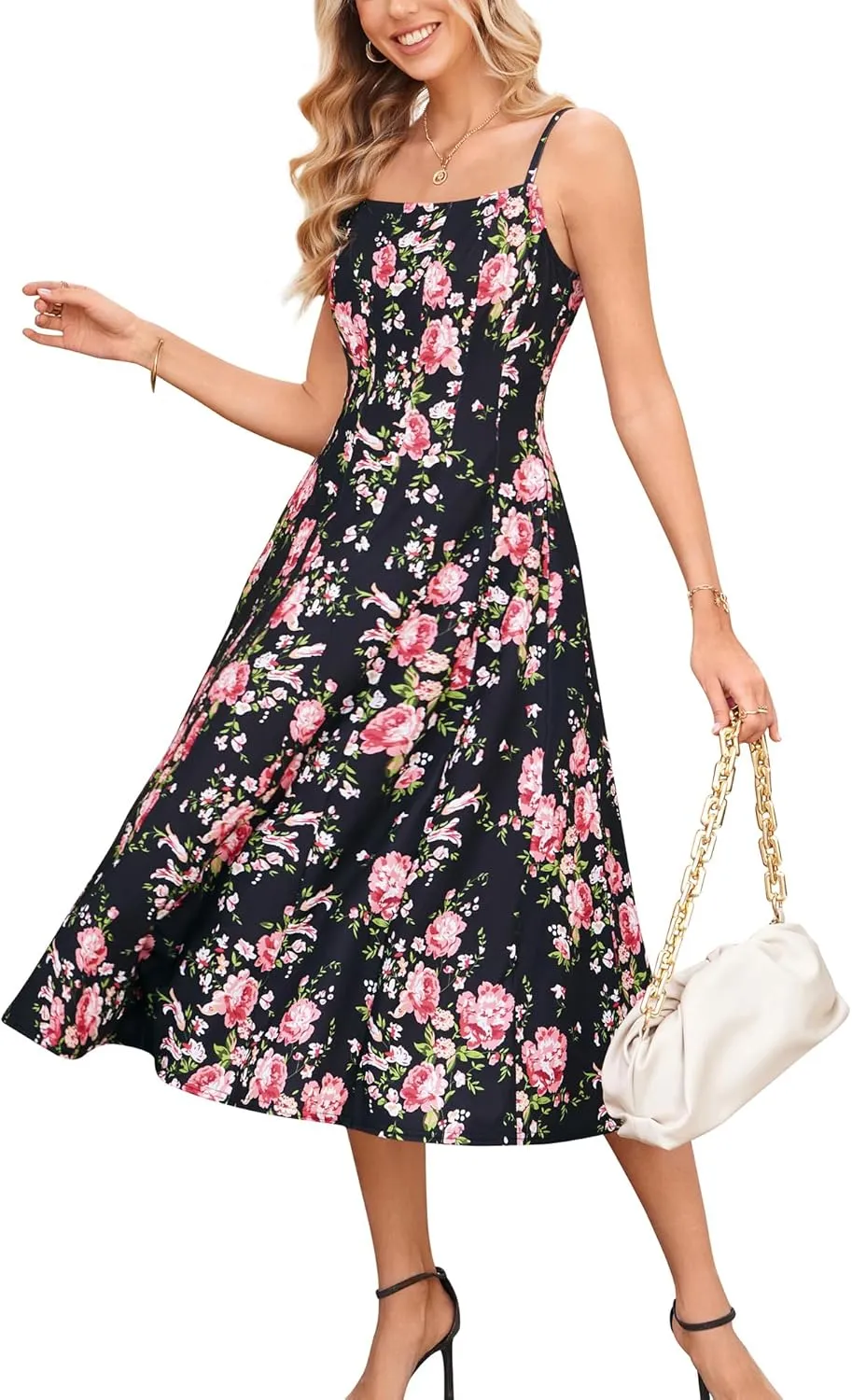GRACE KARIN Women's Summer Floral Wedding Guest Dress Boho Beach Casual Formal Dresses A Line Sleeveless Dress with Pockets