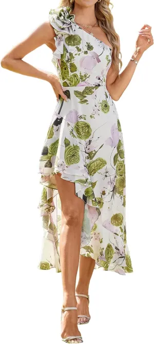 GRACE KARIN Womens Summer One Shoulder Sleeveless Dresses Floral Flowy Ruffle High Low Wedding Guest Maxi Sundresses