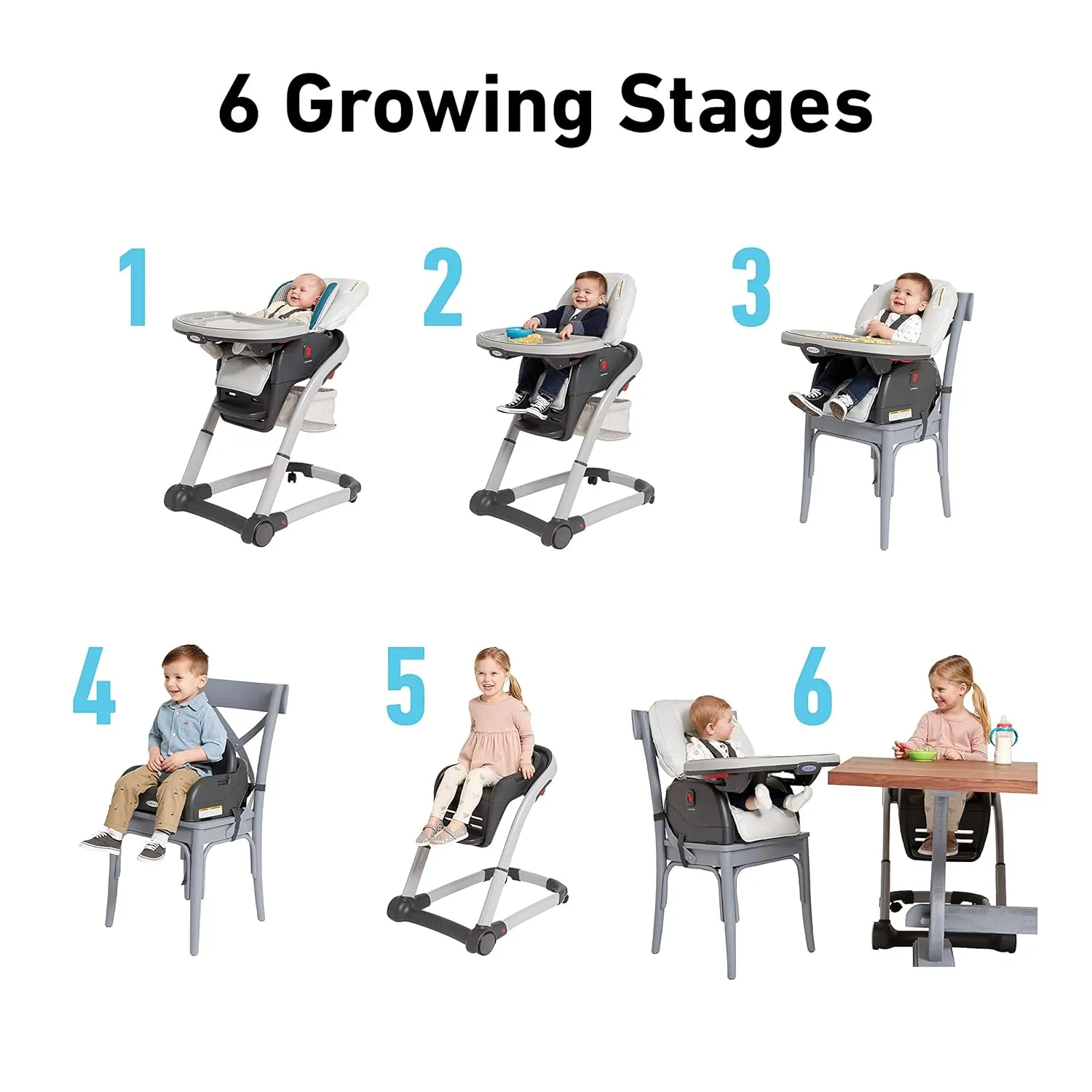 Graco Blossom 6 in 1 Convertible High Chair, Redmond, Infant Highchair, Toddlers Booster & Convenient for Travel