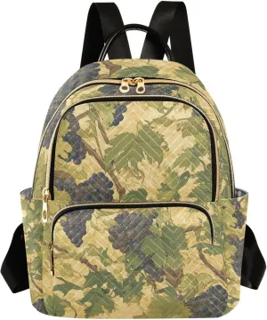 Grape Vines Leaves Coles Peck Style Mustard Yellow Background 14 Inch convertible, fashion black backpack fashion backpack purse for travel&work