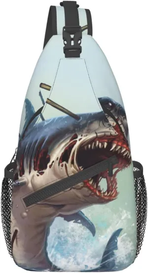 Great White Shark Attacks Chest Sling Bag Crossbody Shoulder Backpack Bag Gym Cycling Travel Hiking Daypack Cross bag