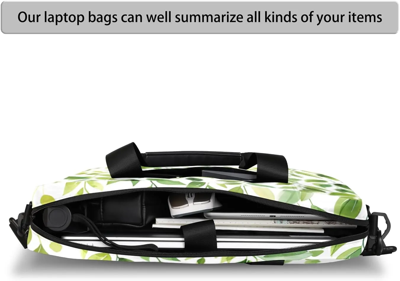 Green Cute Floral Laptop Sleeve Case 14 15 15.6 inch, Green Cute Floral Laptop Briefcase Shoulder Bag Waterproof Travel Computer Cover Carrying Bags