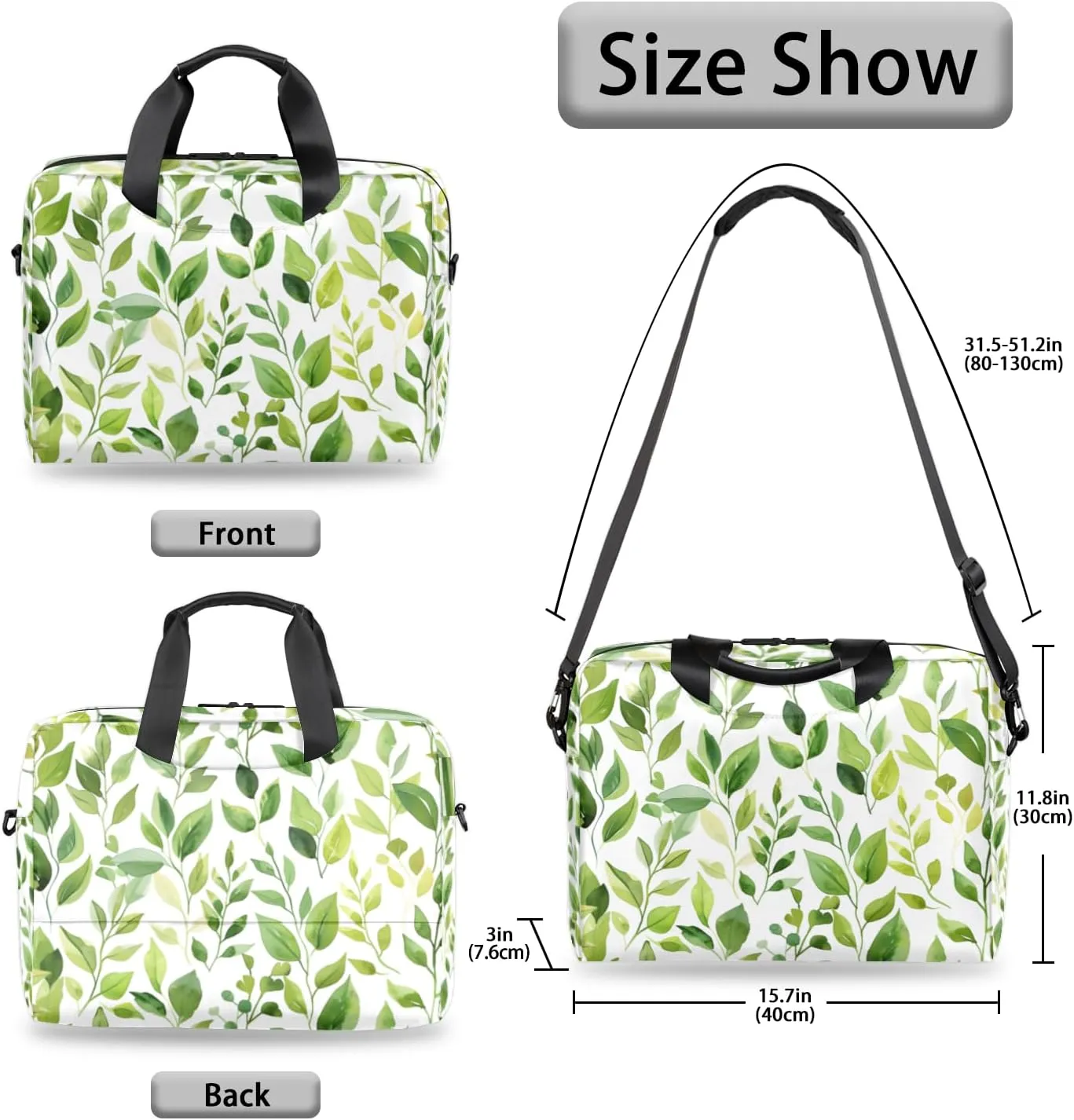 Green Cute Floral Laptop Sleeve Case 14 15 15.6 inch, Green Cute Floral Laptop Briefcase Shoulder Bag Waterproof Travel Computer Cover Carrying Bags