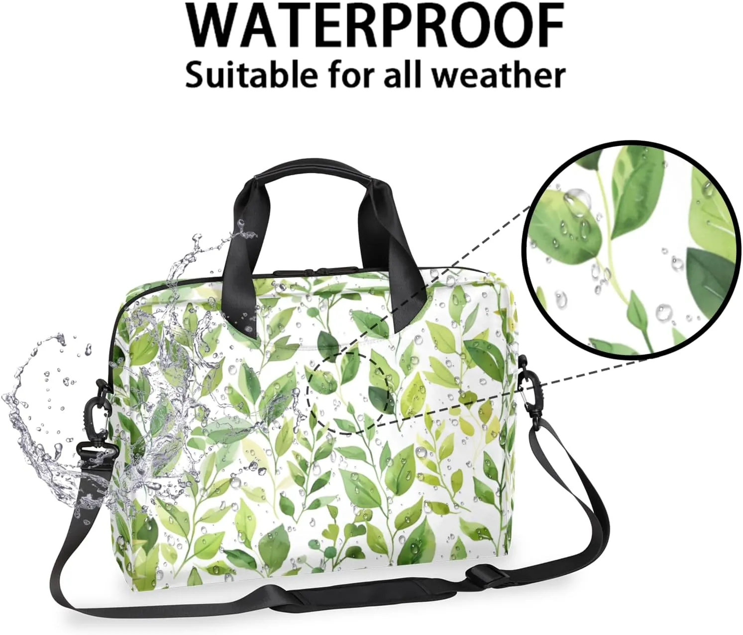 Green Cute Floral Laptop Sleeve Case 14 15 15.6 inch, Green Cute Floral Laptop Briefcase Shoulder Bag Waterproof Travel Computer Cover Carrying Bags