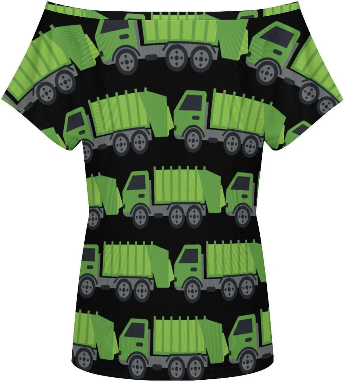 Green Garbage Truck Women's Off Shoulder Tops Casual Shirt Tunics Short Sleeve Tees