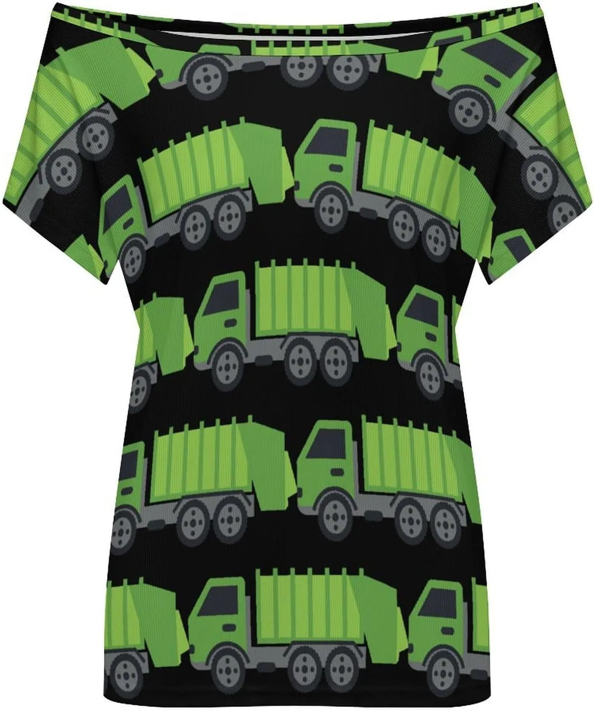 Green Garbage Truck Women's Off Shoulder Tops Casual Shirt Tunics Short Sleeve Tees