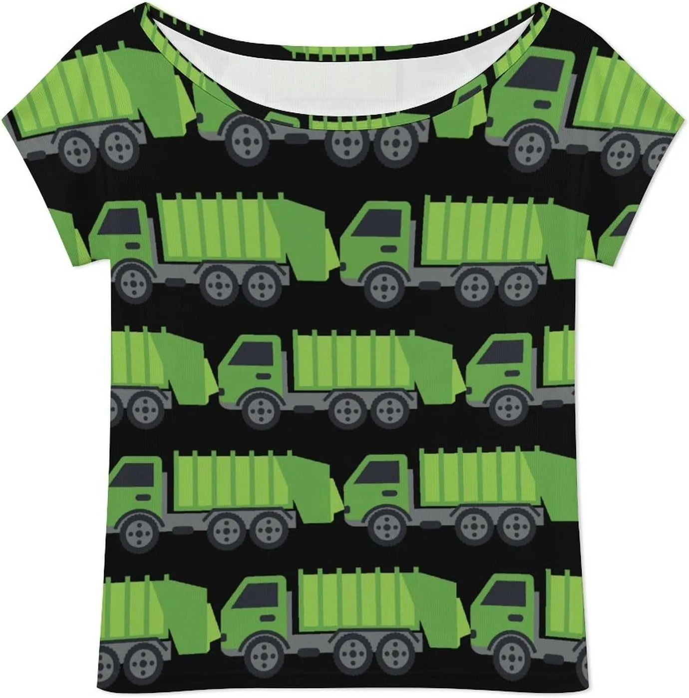 Green Garbage Truck Women's Off Shoulder Tops Casual Shirt Tunics Short Sleeve Tees