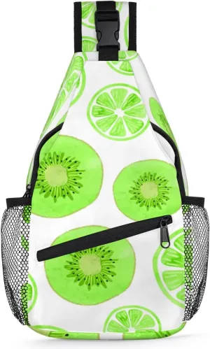 Green Kiwi And Lime Sling Bag for Women Men Crossbody Sling Backpack Shoulder Bag Chest Bag Daypack for Travel Hiking Outdoor