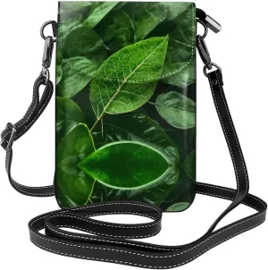 Green Leaf Nature Printed Women's Crossbody Phone Bag - Perfect for Travel and Shopping
