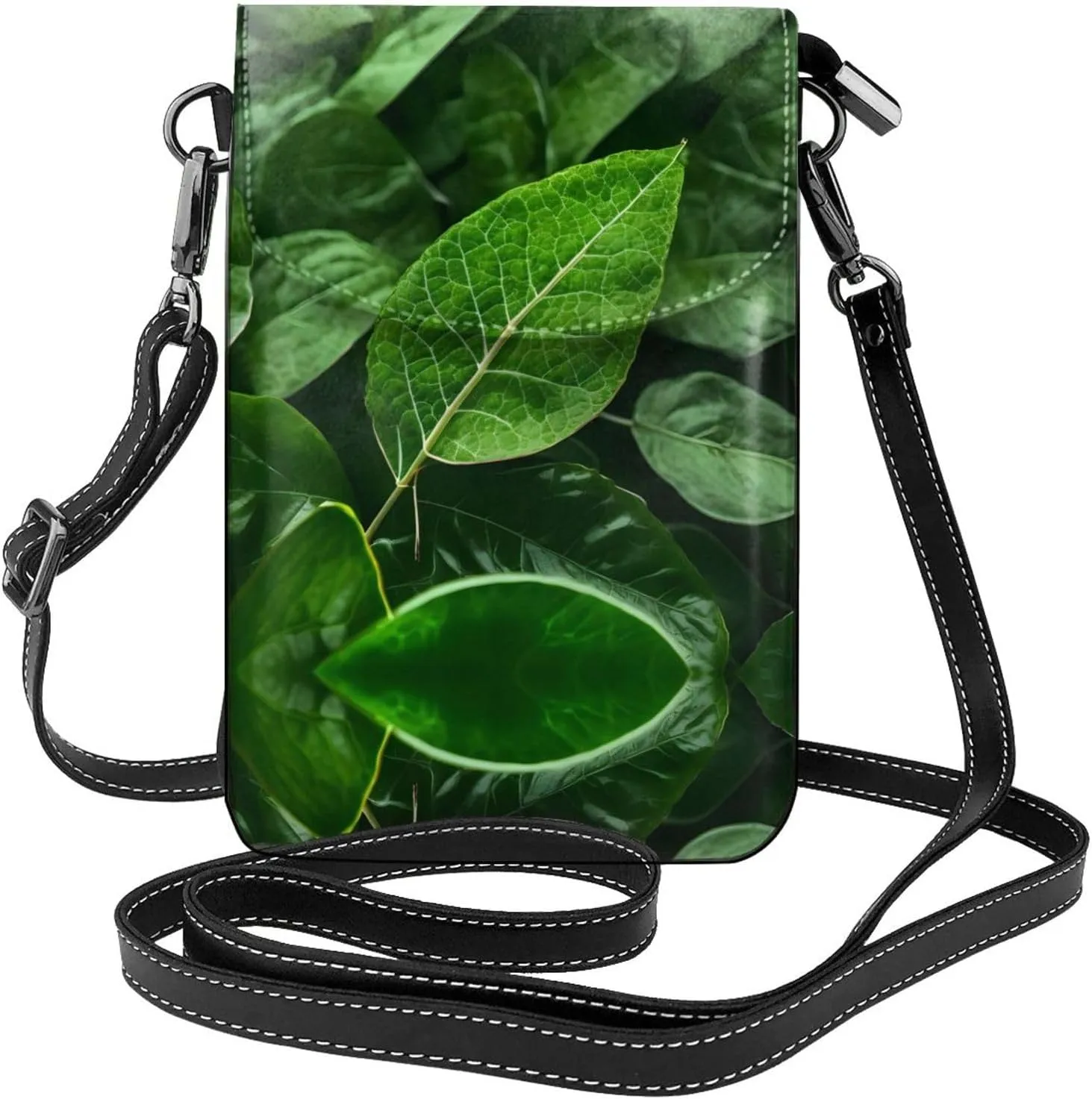 Green Leaf Nature Printed Women's Crossbody Phone Bag - Perfect for Travel and Shopping