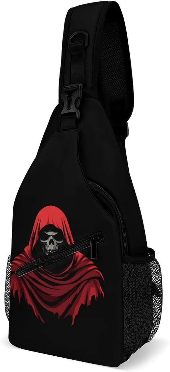 Grim Reaper Red Cloak Casual Sling Bag Backpack Travel Shoulder Chest Crossbody Bags Adjustable Daypack Unisex