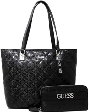 GUESS Women's Logo Embossed Black Tote & Wallet Set