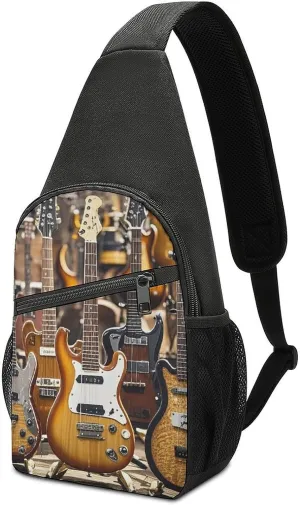 Guitar Bass Music Musical Instruments Sling Bag Mini Crossbody Bags Travel Daypack Fanny Chest Bag Sling Backpack for Men Women