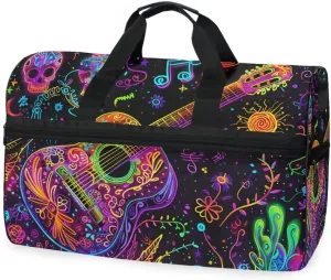 Guitar Musical Scene Travel Duffel Bag Luggage Sports Gym Bags With Shoes Compartment Large Capacity Lightweight Duffle Bag For Men Women