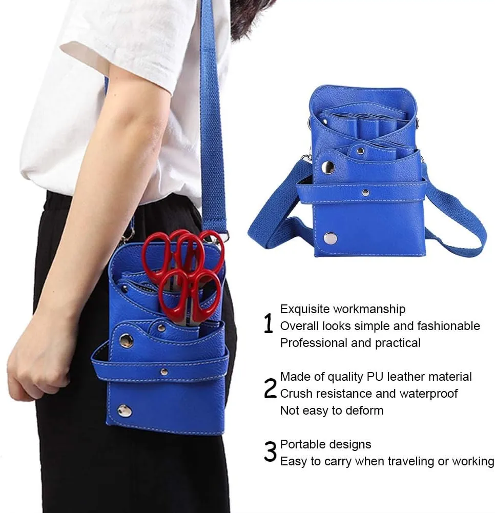 Hairdresser Scissor Bag, Waist Bag For Scissors Large Storage PU Leather Hairdressing Tools Storage Holster with Waist Shoulder Belt Hair Stylist Bag For Shears, Combs, Clips