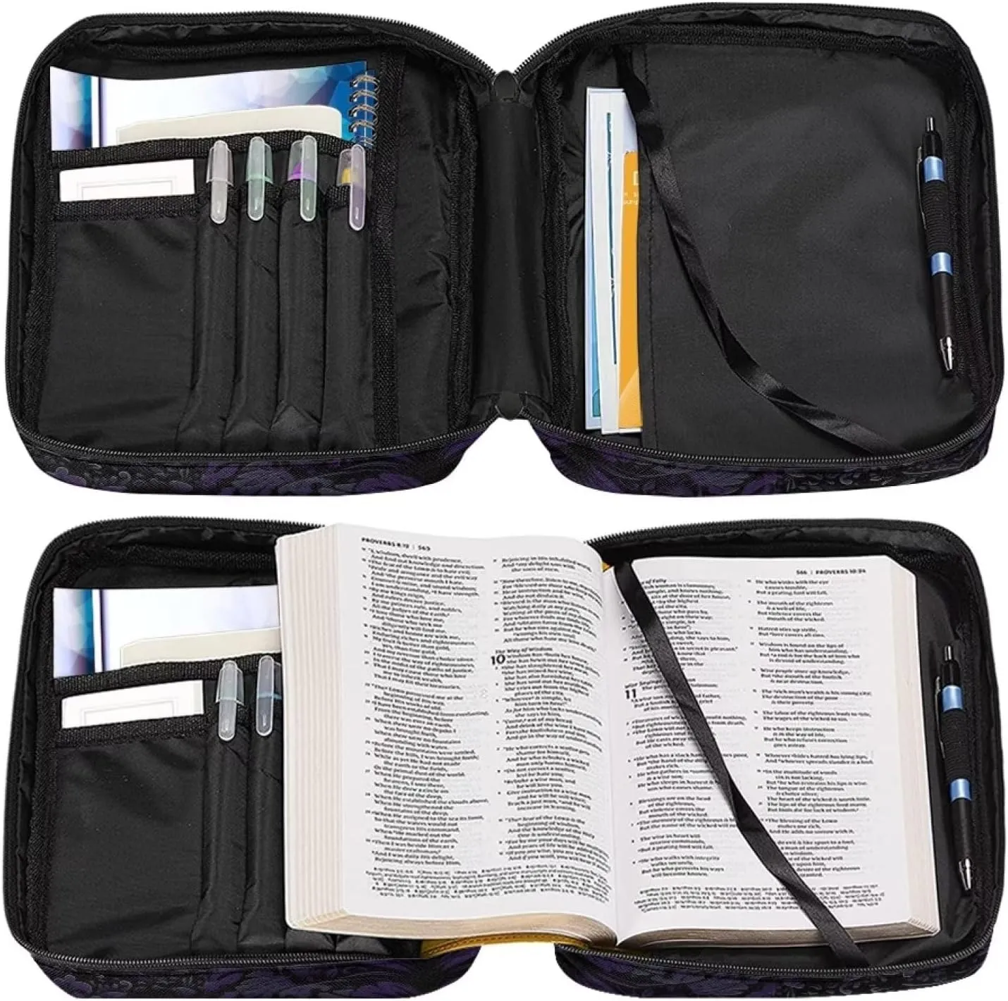 Halloween Cat Bible Cover with Shoulder Strap Carrying Book Case Church Bag Bible Protective Crossbody Messenger Bags for Women Men Holiday Party