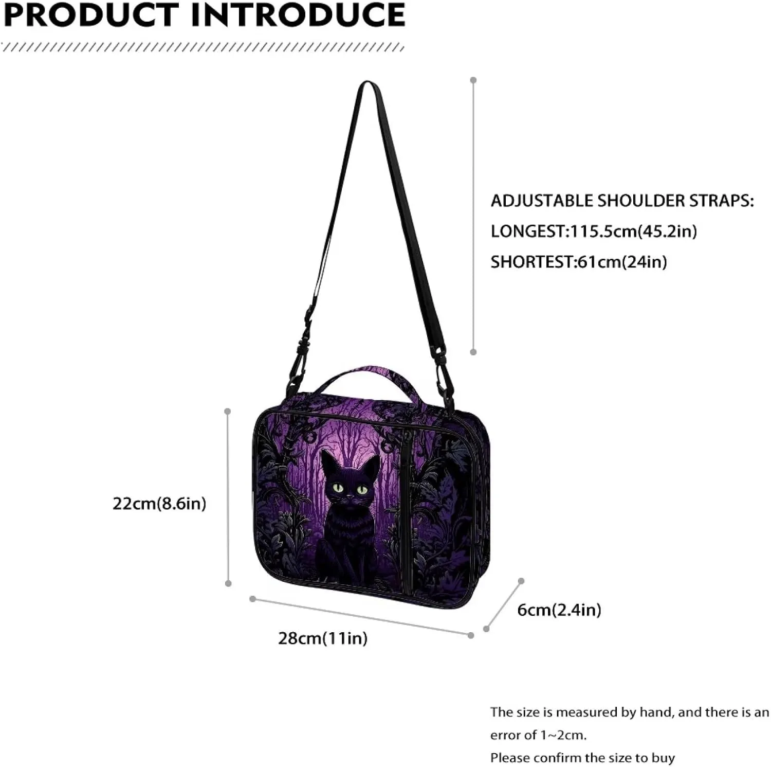 Halloween Cat Bible Cover with Shoulder Strap Carrying Book Case Church Bag Bible Protective Crossbody Messenger Bags for Women Men Holiday Party